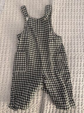 Baby Gingham Overalls in green and white